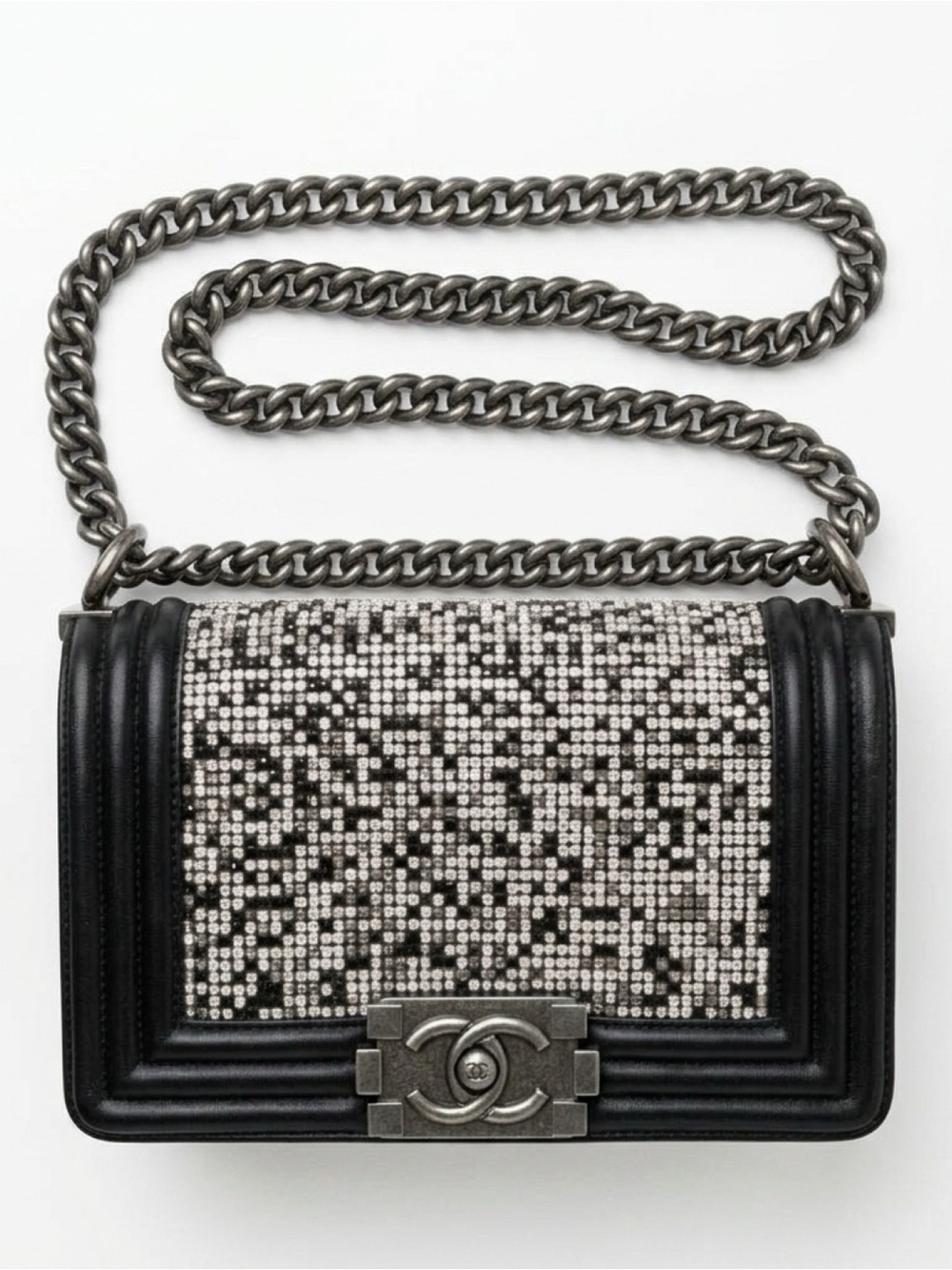 CHANEL LIMITED EDITION BLACK EMBELLISHED SWAROVSKI CRYSTAL BOY BAG
